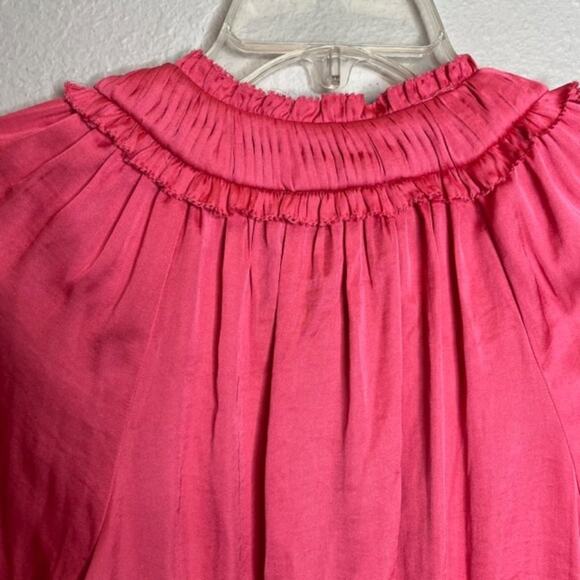 NEW Catherine Malandrino X-Small Silky Long Sleeve Ruffle Blouse Tango Pink - Picture 2 of 15